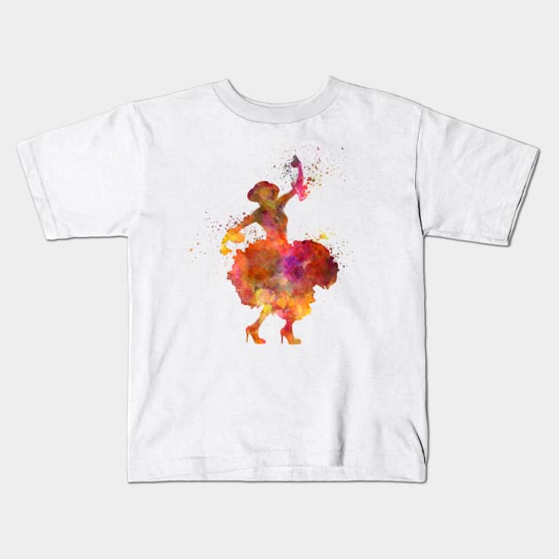 Gypsy woman dancing flamenco dancer silhouette in watercolor Kids T-Shirt by PaulrommerArt